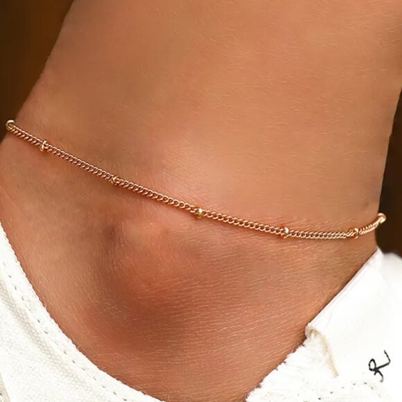3/$35 NEW Delicate Gold Tone Beaded Chain Anklet Dainty Ankle Bracelet Jewelry - Picture 6 of 6